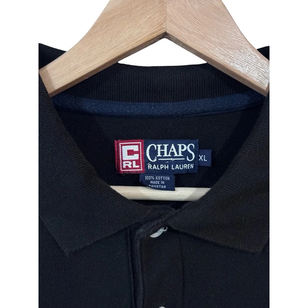 Chaps Ralph Lauren Mens XL Black Cotton Crest Logo Short Sleeve Polo Shirt